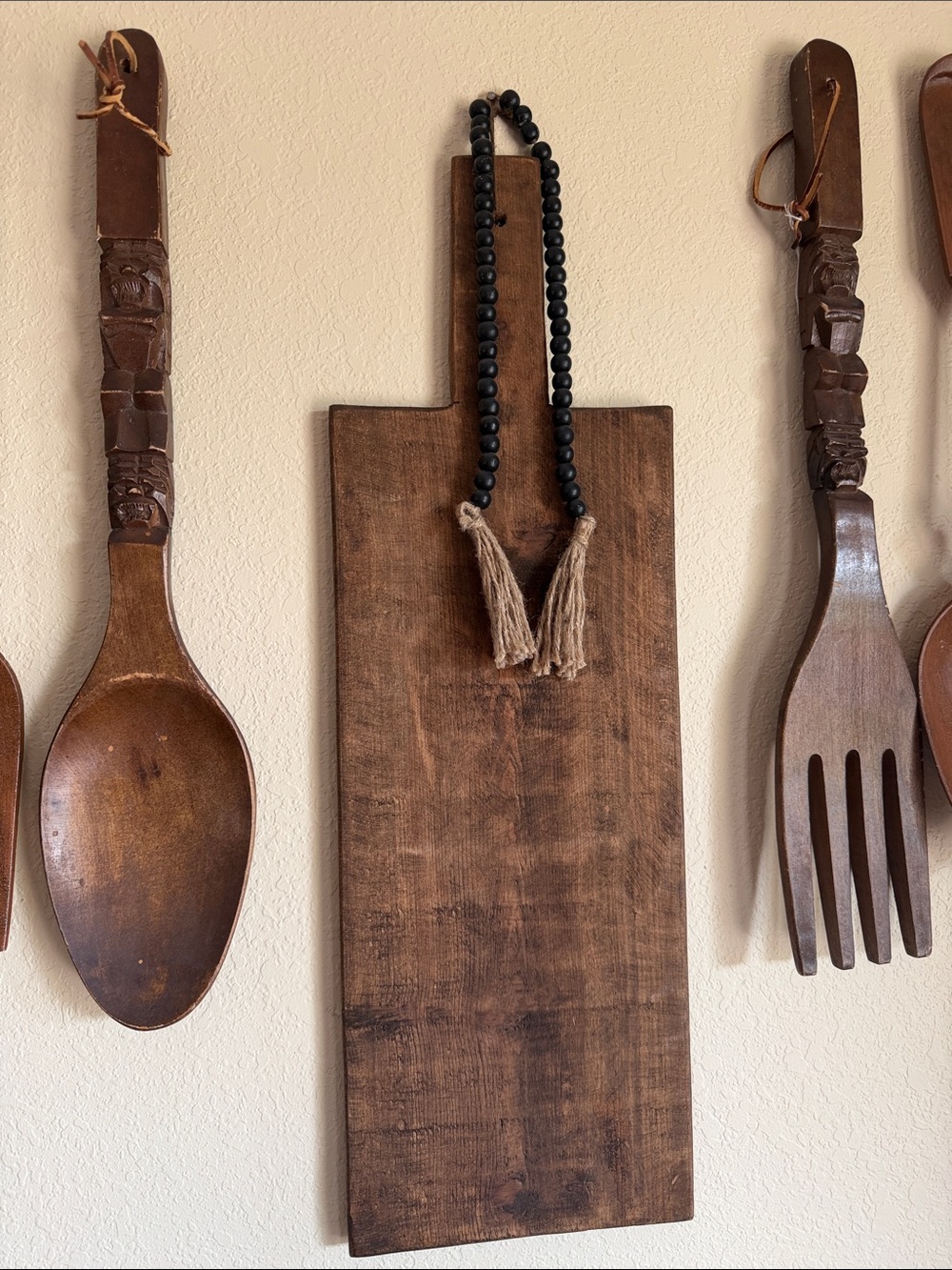 MCM Giant Spoon and Fork TIki Carved Wood Kitchen Decor